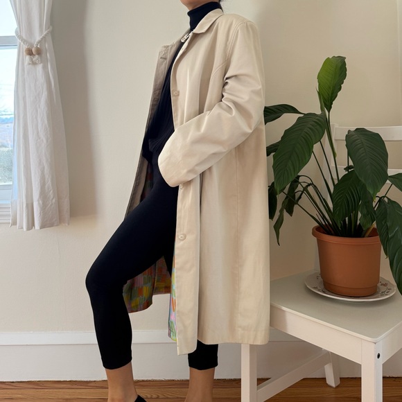 Jones New York 90s Cream Trench Coat Button Up Cotton Blend With Lining Size M - Picture 5 of 16